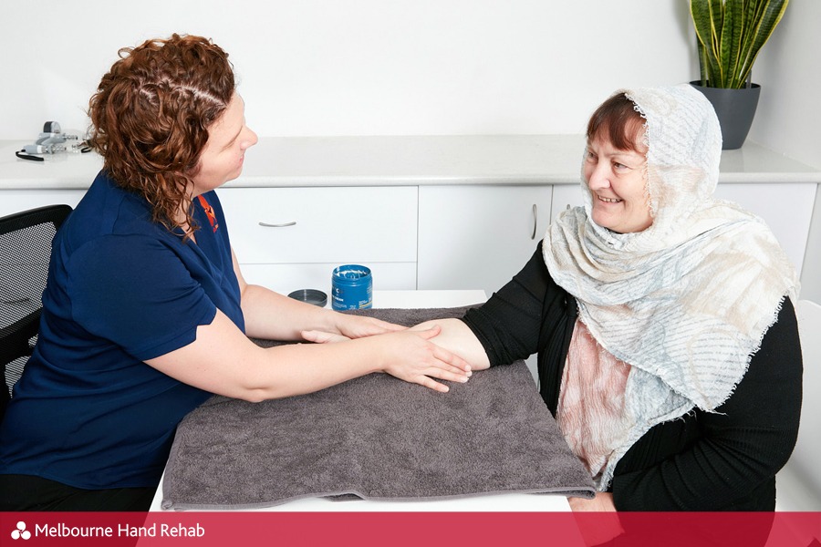 Physiotherapist and practitioner in hand therapy, Mel Clifford at the Melbourne Hand Rehab Mill Park clinic.