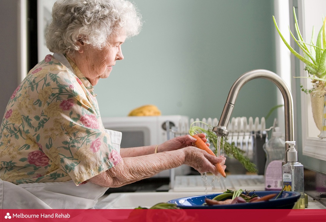 Older woman washing hands, Melbourne Hand Rehab blog image: Meet SARAH: Your helping hand with rheumatoid arthritis