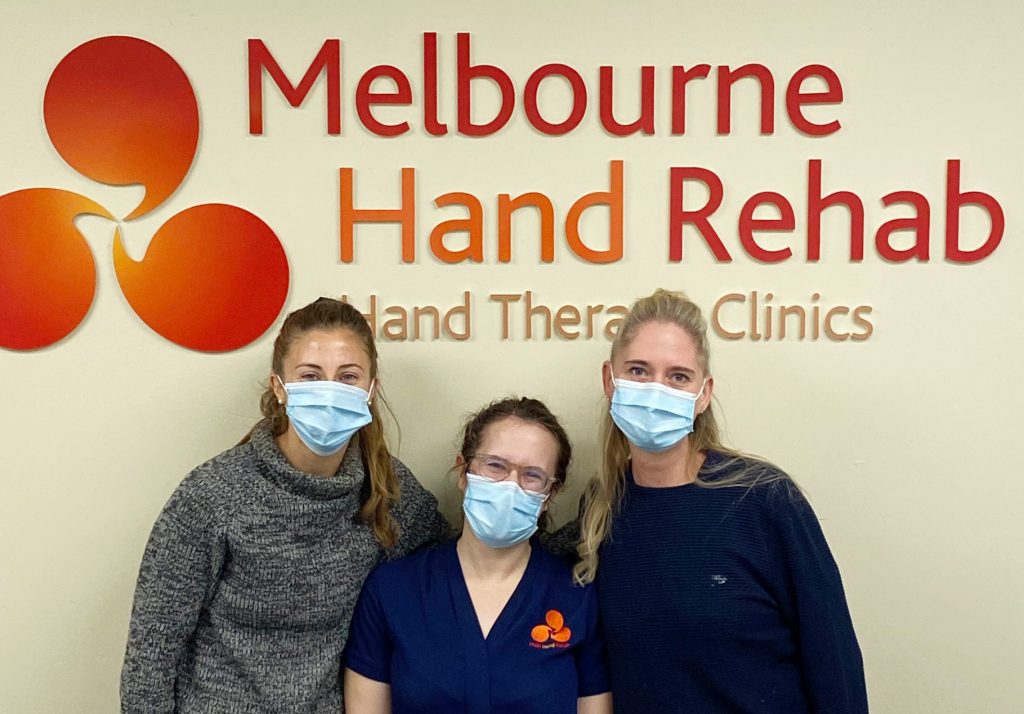 Melbourne Hand Rehab staff wearing facemarks as part of our COVID-19 response.