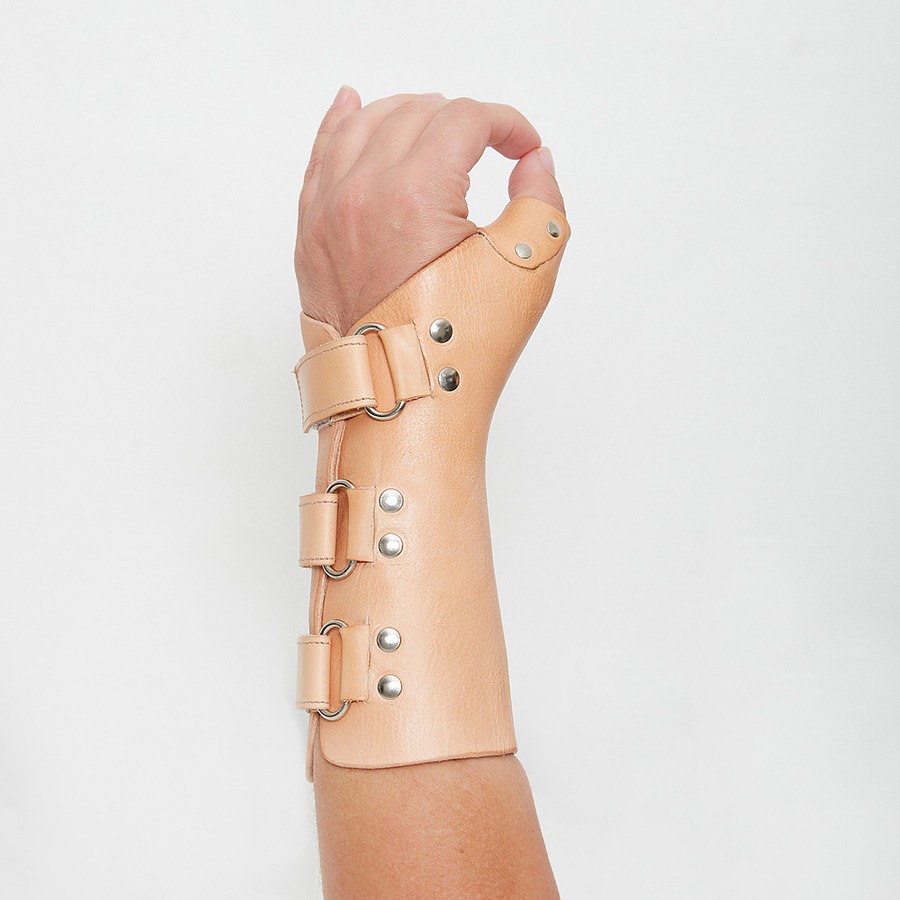 A custom made leather brace by Melbourne Hand Rehab