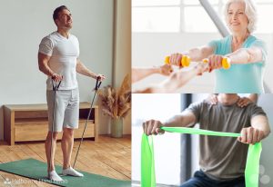 Pilates and hand therapy. Pilates includes both floor and apparatus work. The floor work uses the force of gravity and body weight as the main source of resistance while small apparatus may be used such as resistance bands, foam blocks and small weights are some of the ways to modify exercises and increase difficulty. 