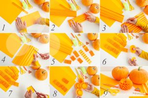 Step-by-step instruction for making pumpkin from paper. Halloween crafts. 