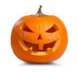 Halloween pumpkin jack o lantern on white background.