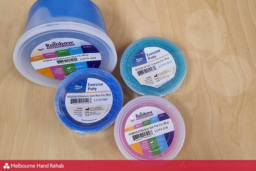 A selection of therapy putty in different colours